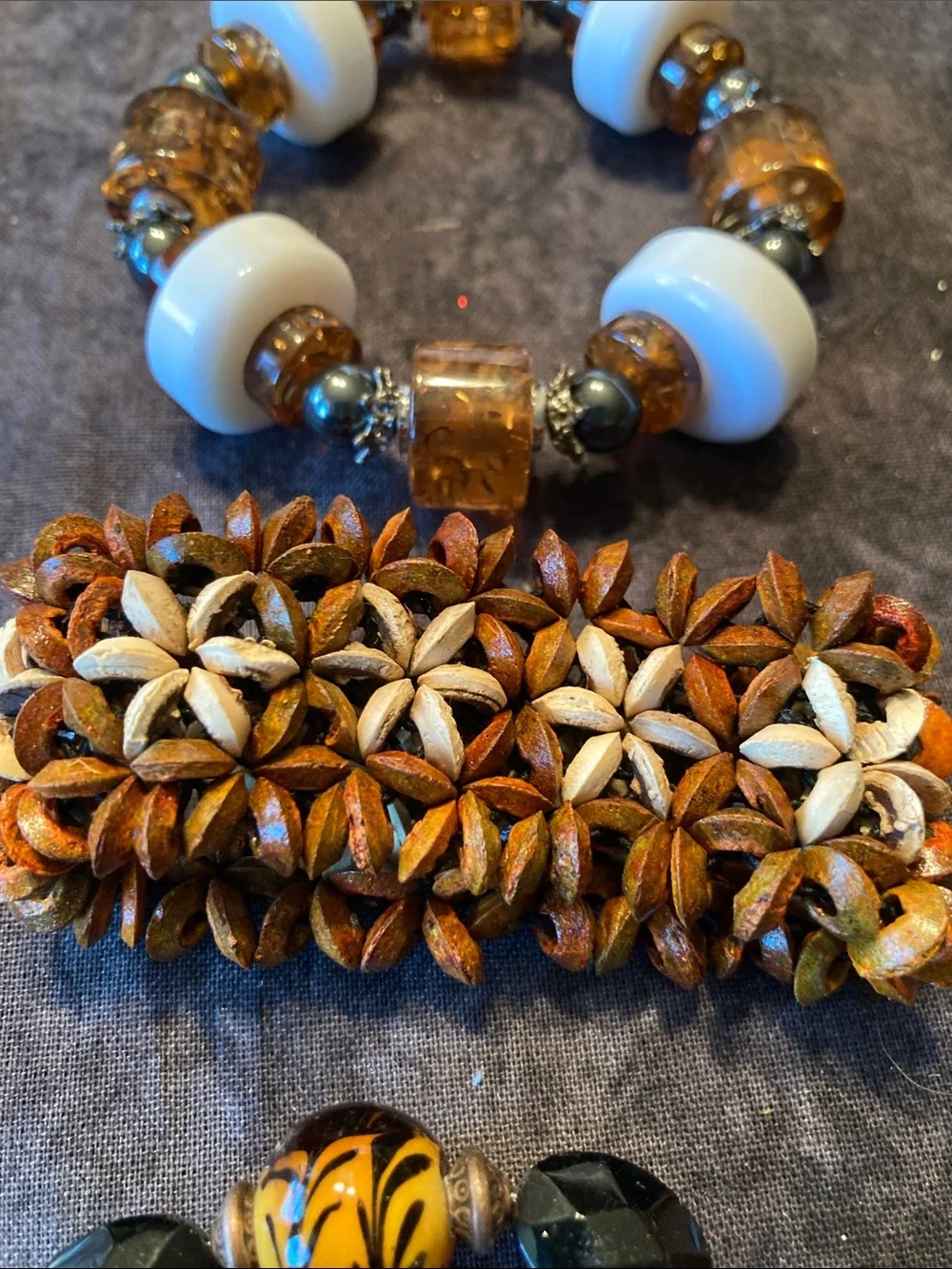 Beaded Brown & White Women's Bracelet Trio – Earthy Boho Set of 3